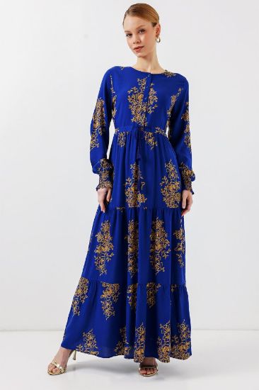 2145 Desenli Tesettür Elbise - Saks resmi